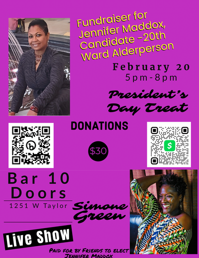 Feb 20th Fundraiser for 20th Ward Alderperson Candidate Jennifer Maddox